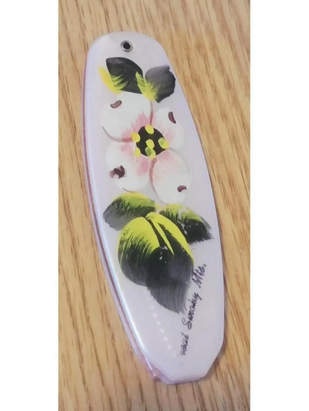 Hand Painted VTG Folding Pocket Comb Great Smoky Mts Dogwood Pink Made in USA